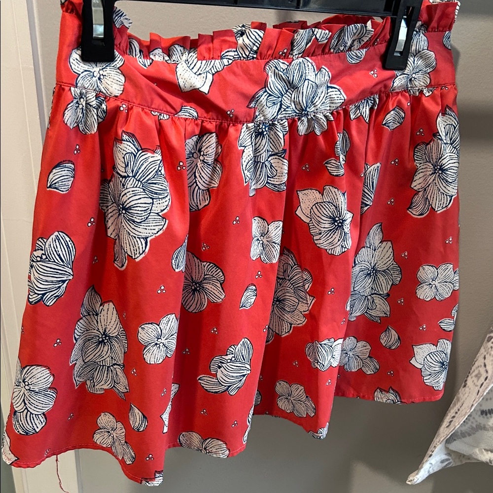 Tulle Red Circle Skirt with Navy & White Floral Print